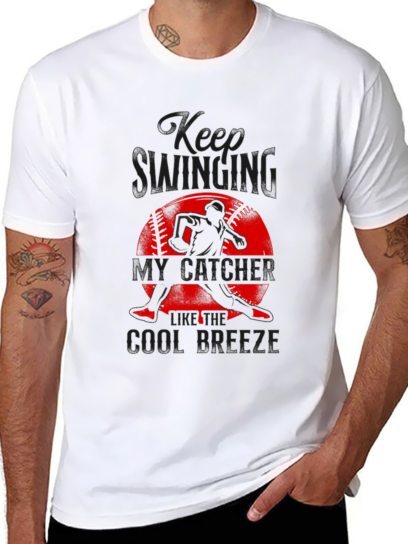 Keep Swinging My Catcher Baseball Graphic T-Shirt