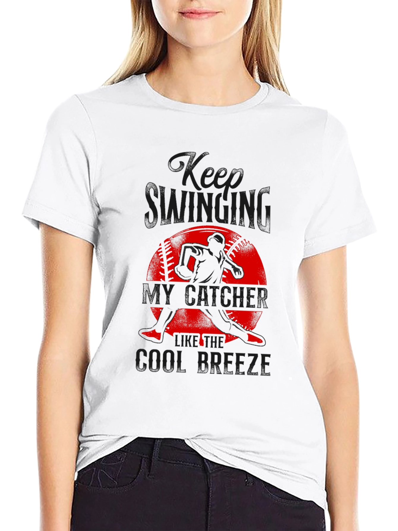 Keep Swinging My Catcher Baseball Graphic T-Shirt