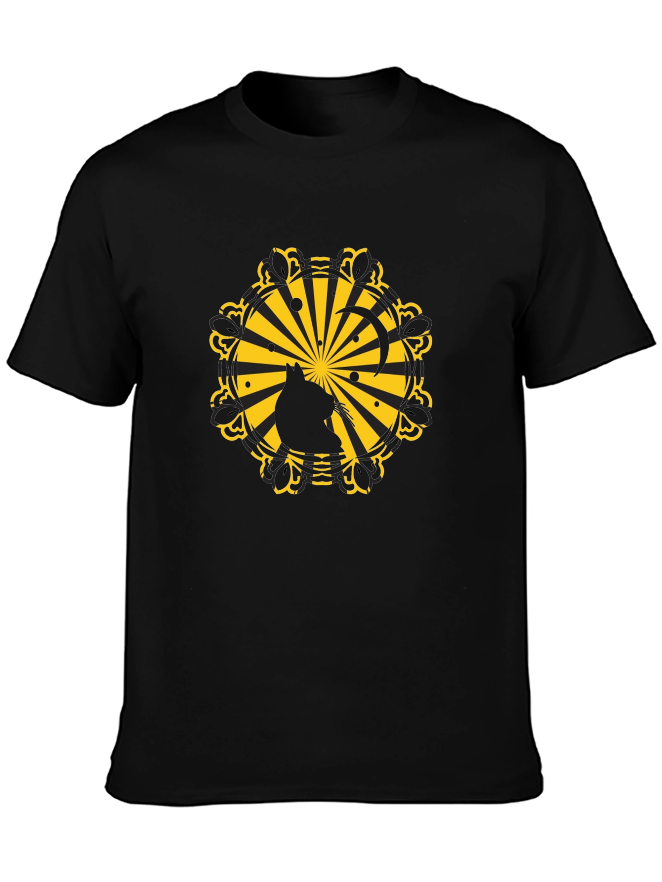 Silhouette Cat Sunburst Graphic Black T-Shirt