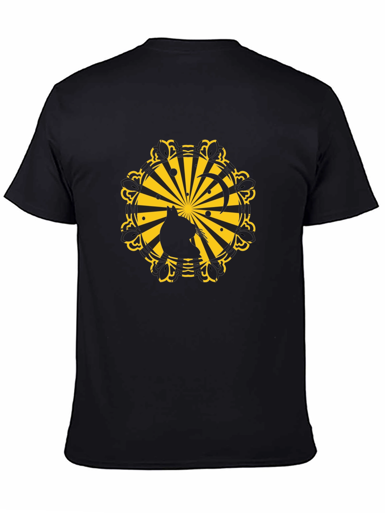 Silhouette Cat Sunburst Graphic Black T-Shirt