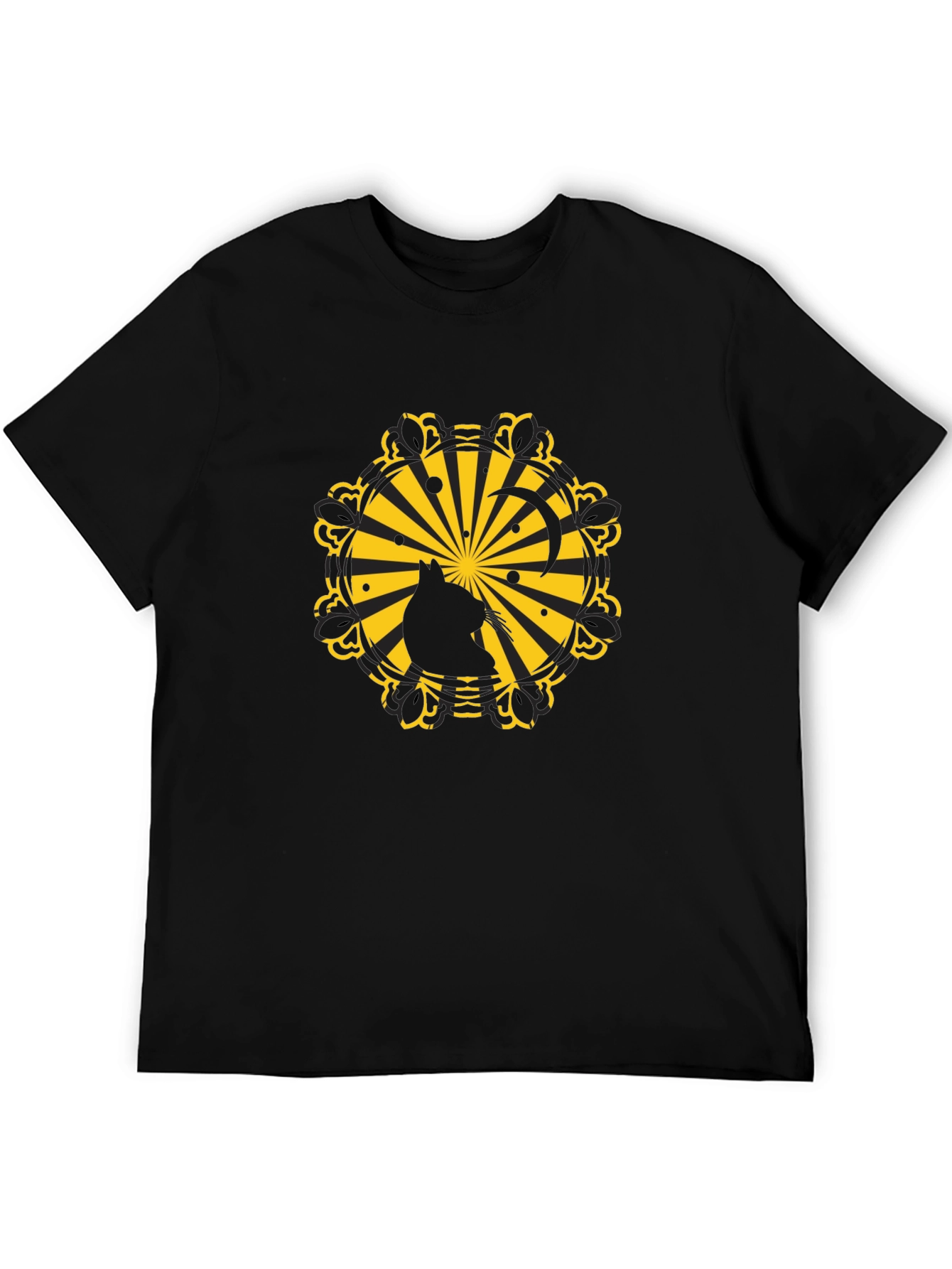 Silhouette Cat Sunburst Graphic Black T-Shirt