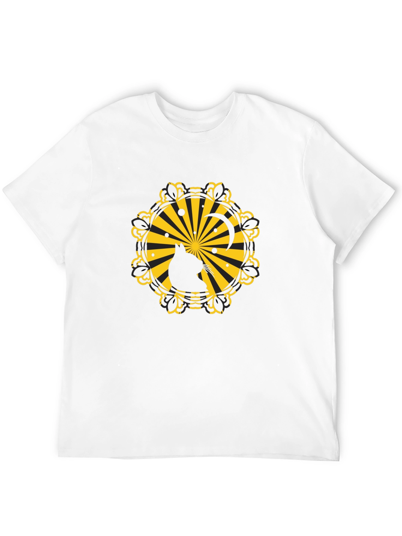 Silhouette Cat Sunburst Graphic Black T-Shirt