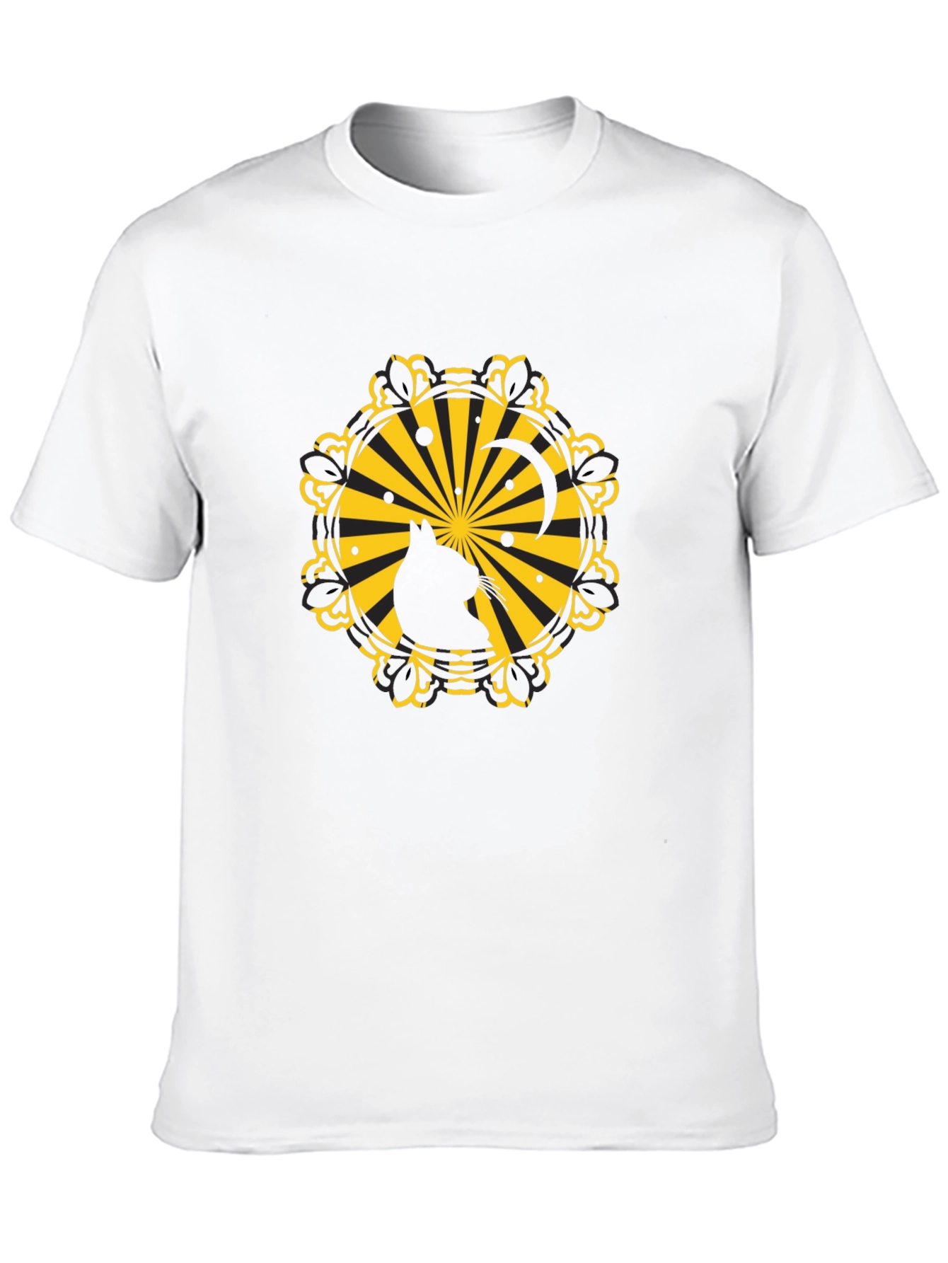 Silhouette Cat Sunburst Graphic Black T-Shirt