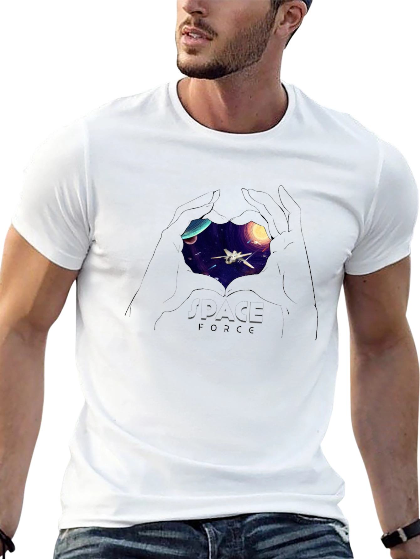 Space Force Graphic T-Shirt - Sci-Fi Heart Design