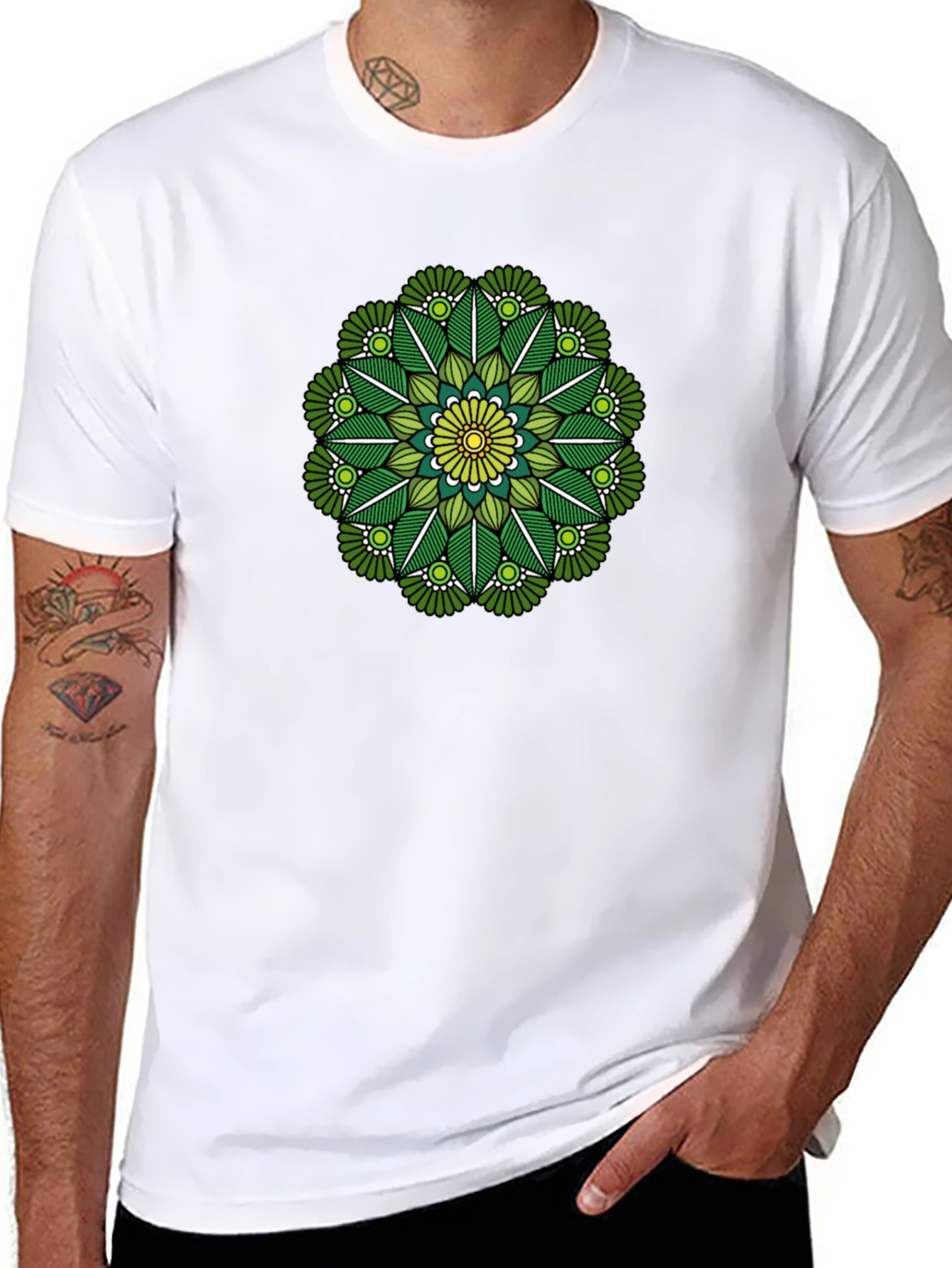 Green Mandala Graphic Tee - Stylish Black T-Shirt
