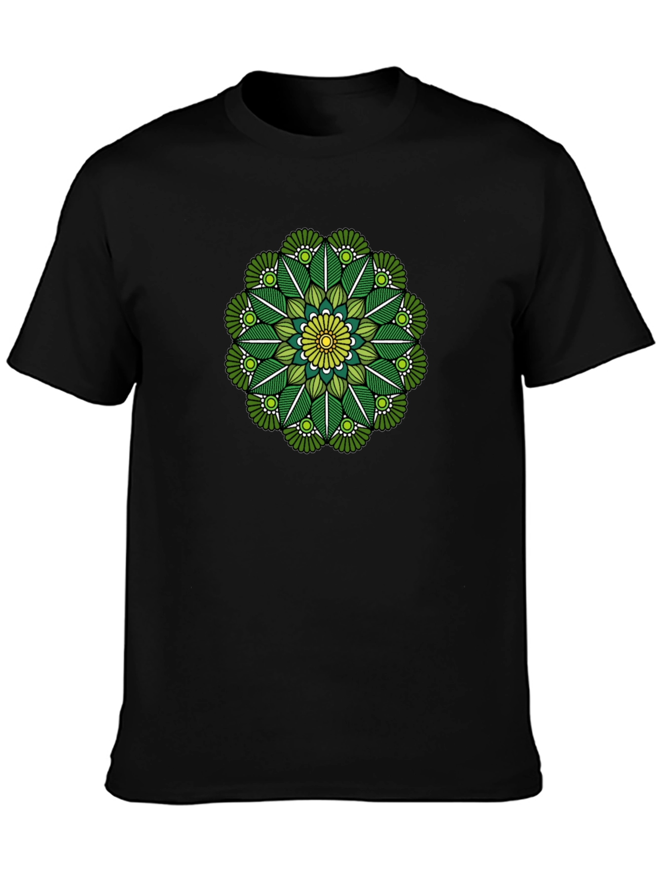 Green Mandala Graphic Tee - Stylish Black T-Shirt