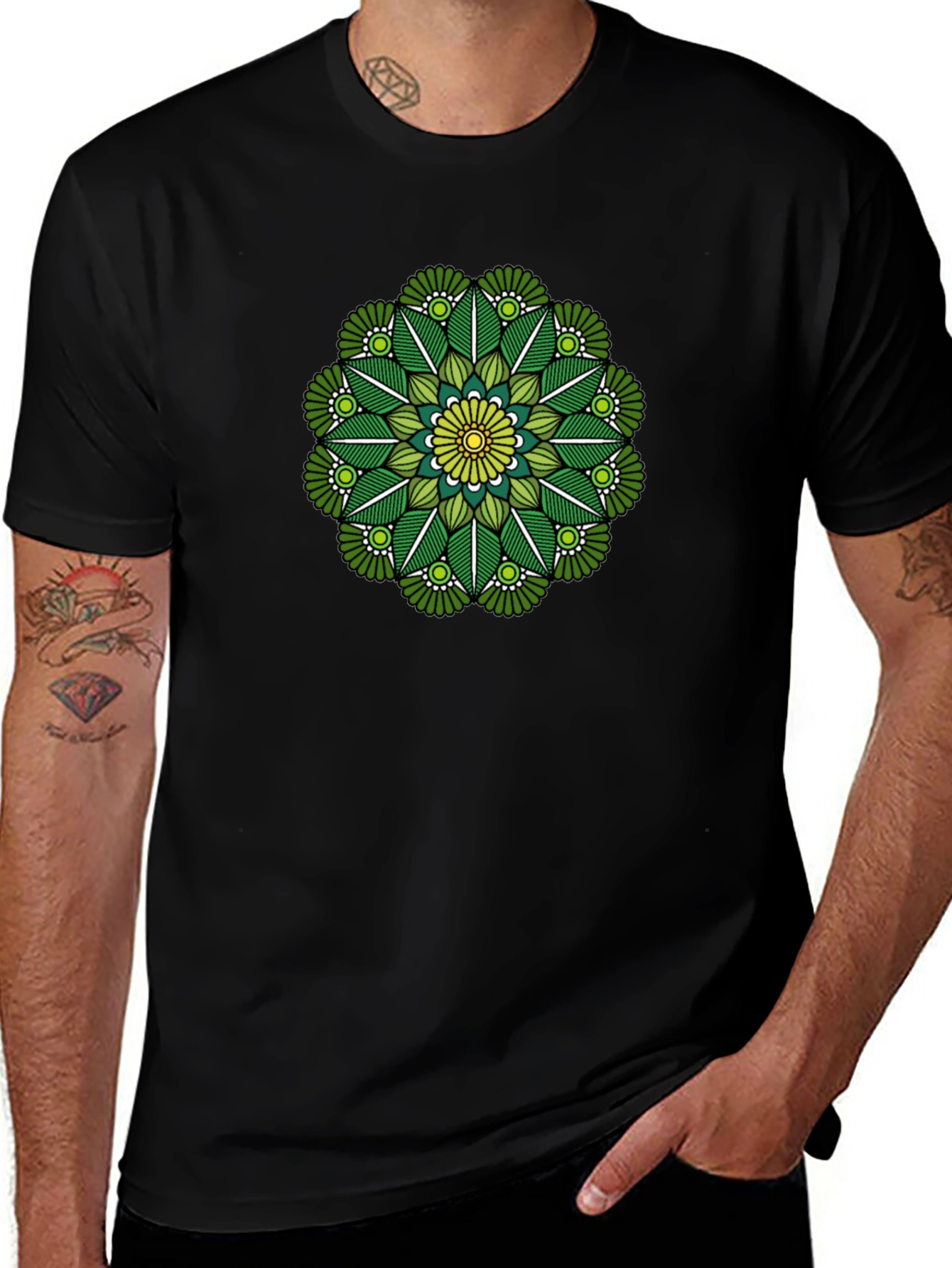 Green Mandala Graphic Tee - Stylish Black T-Shirt