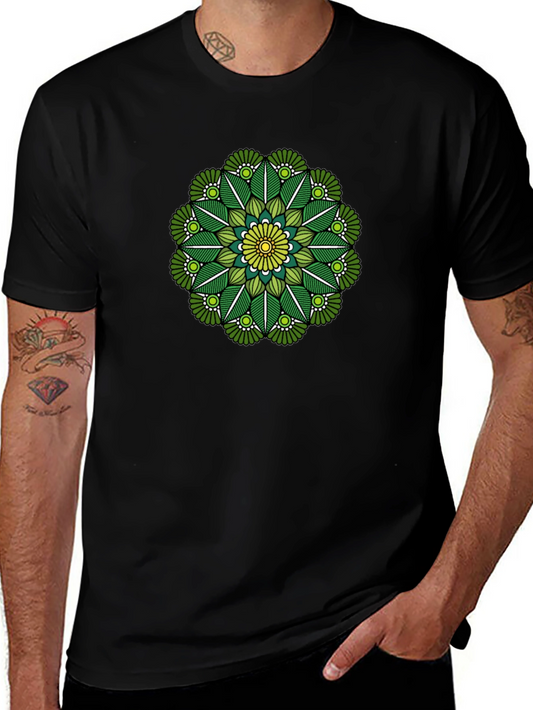Green Mandala Graphic Tee - Stylish Black T-Shirt