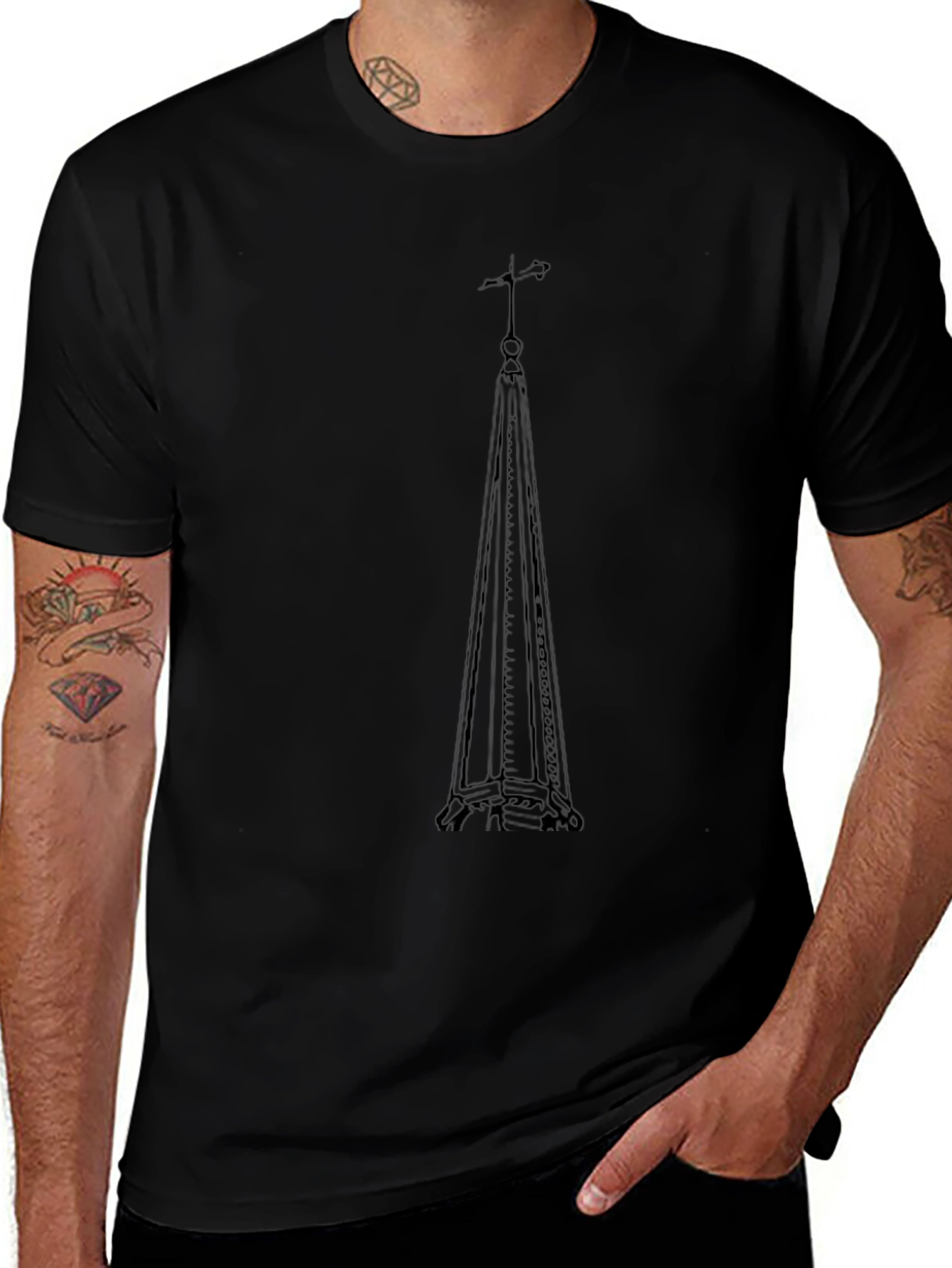 Eiffel Tower Silhouette Graphic Tee - Black Cotton Blend