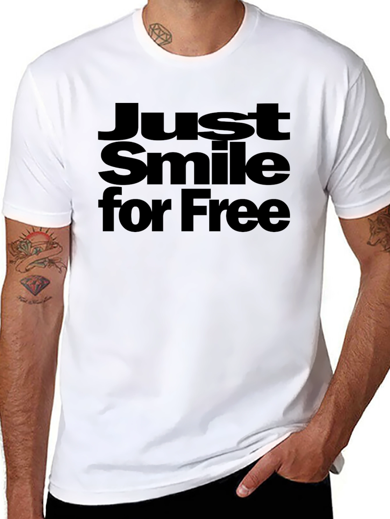 Just Smile for Free Black Graphic Tee Shirt