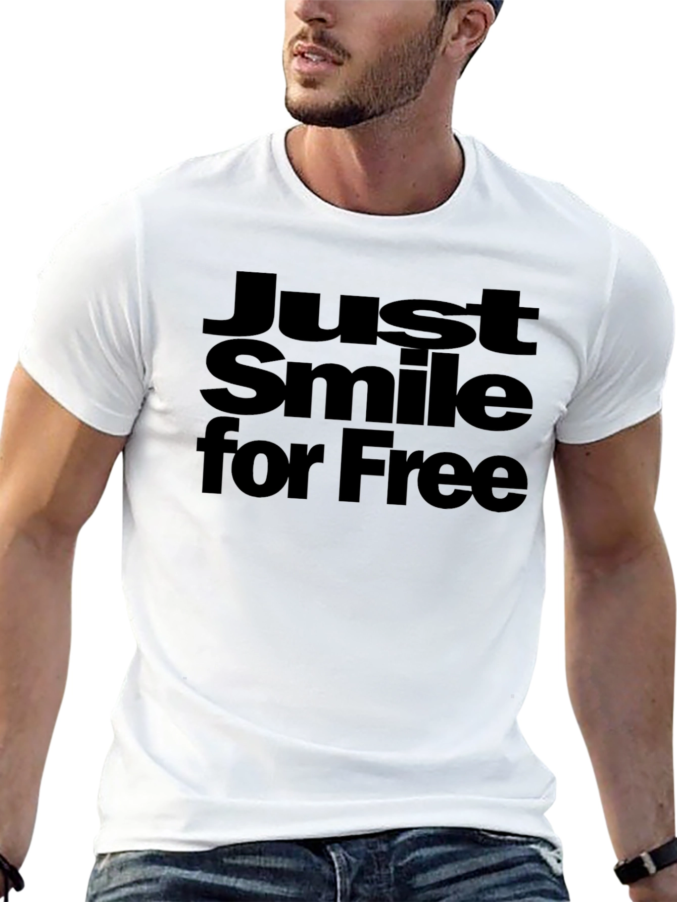 Just Smile for Free Black Graphic Tee Shirt