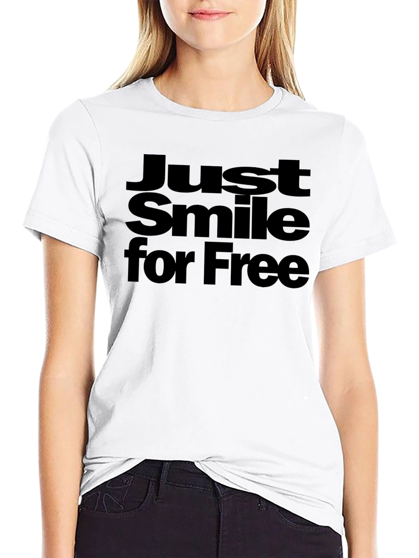 Just Smile for Free Black Graphic Tee Shirt