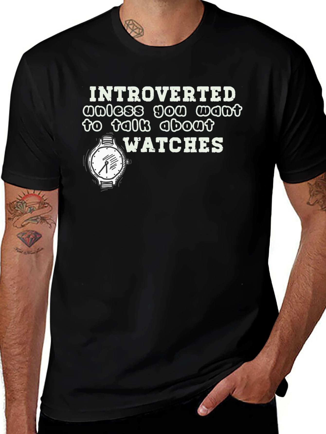 Introverted Watches Graphic Tee - Black Cotton T-Shirt