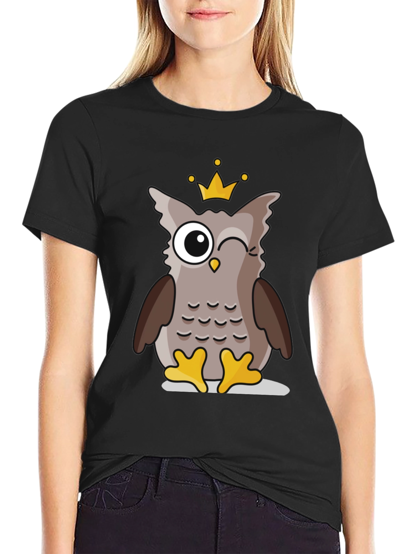 Cute Owl Prince Black T-Shirt