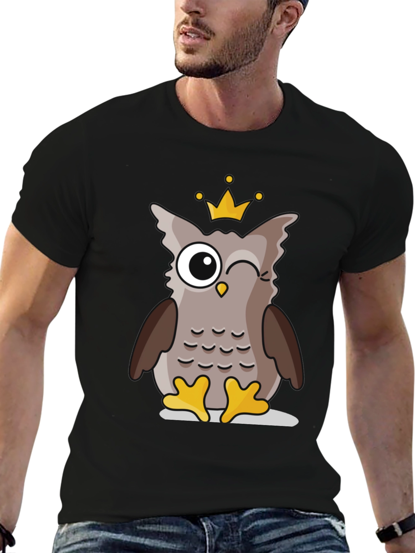 Cute Owl Prince Black T-Shirt