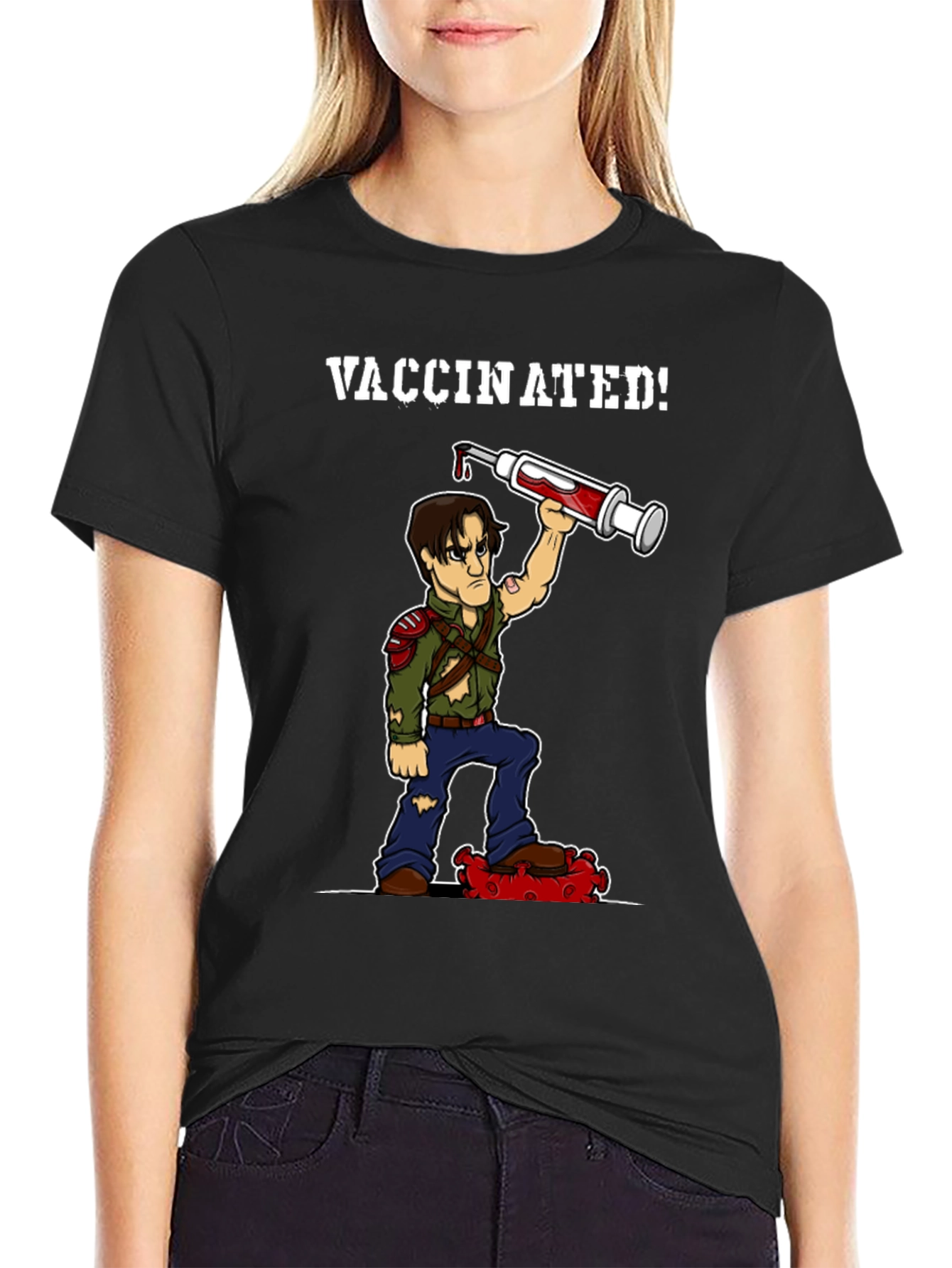 Vaccinated Cartoon Graphic T-Shirt