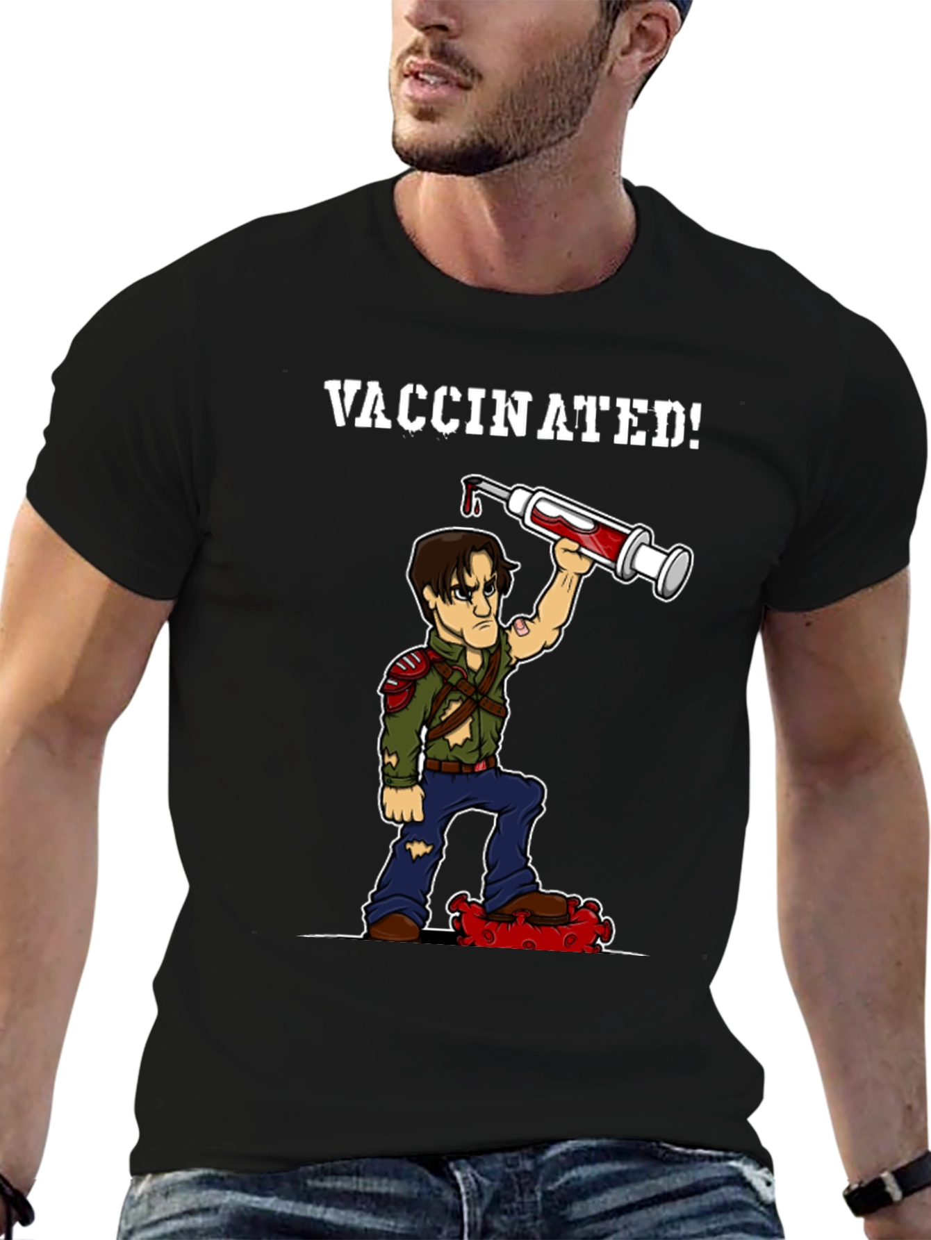 Vaccinated Cartoon Graphic T-Shirt