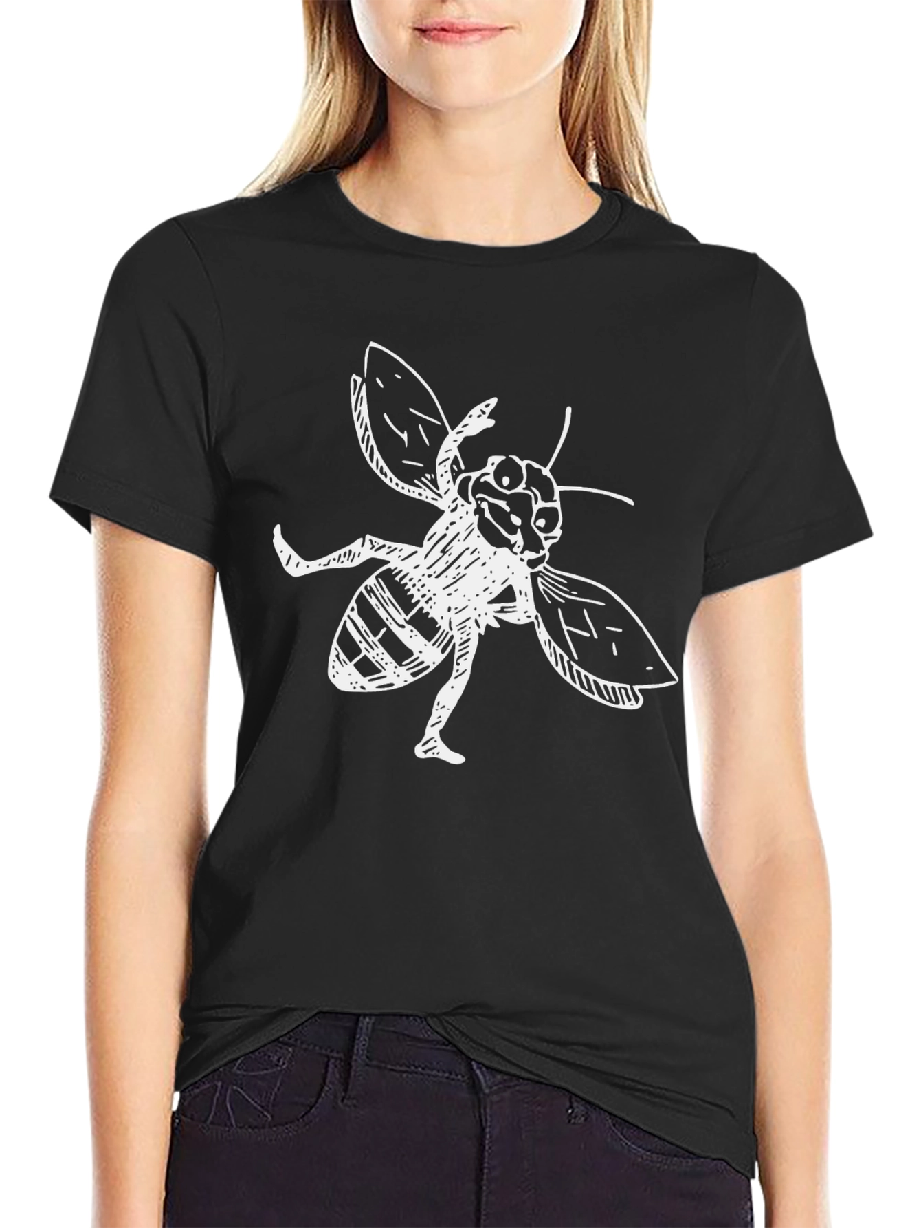 Cartoon Bee Graphic Black T-Shirt