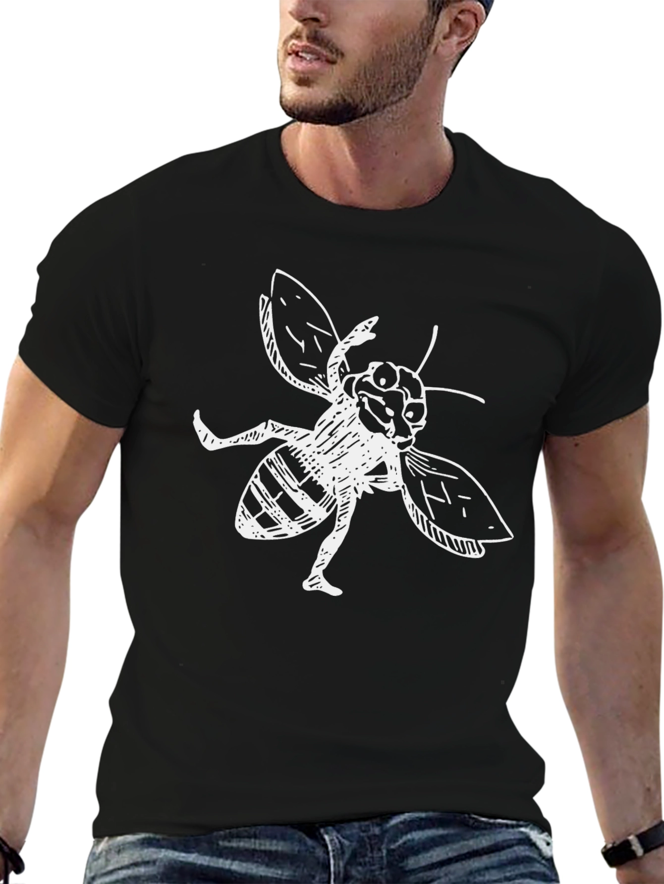 Cartoon Bee Graphic Black T-Shirt