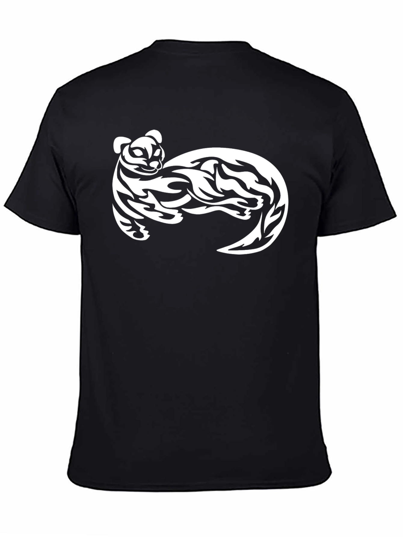 Black T-Shirt with White Tribal Cat Graphic