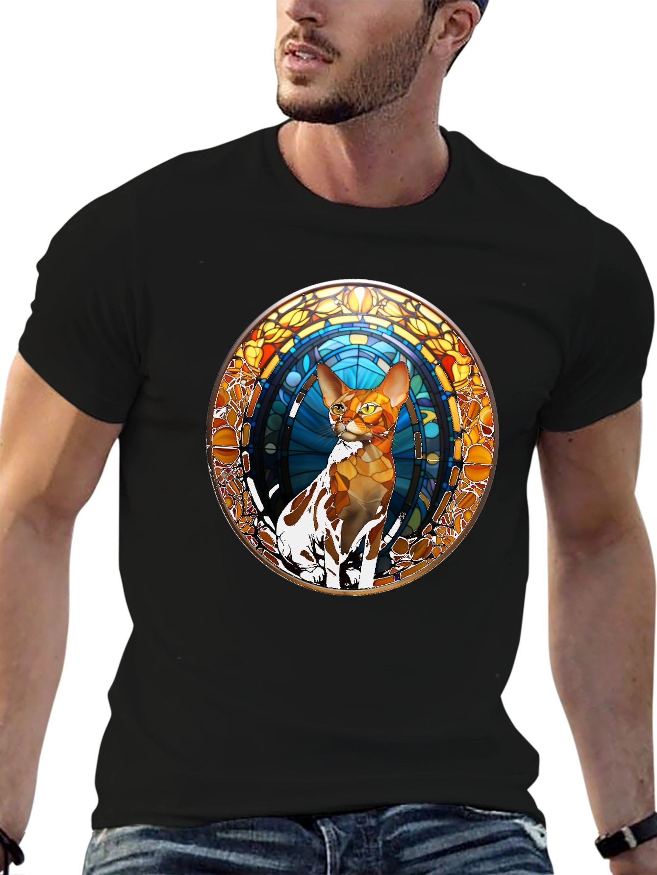 Stained Glass Cat Graphic Tee