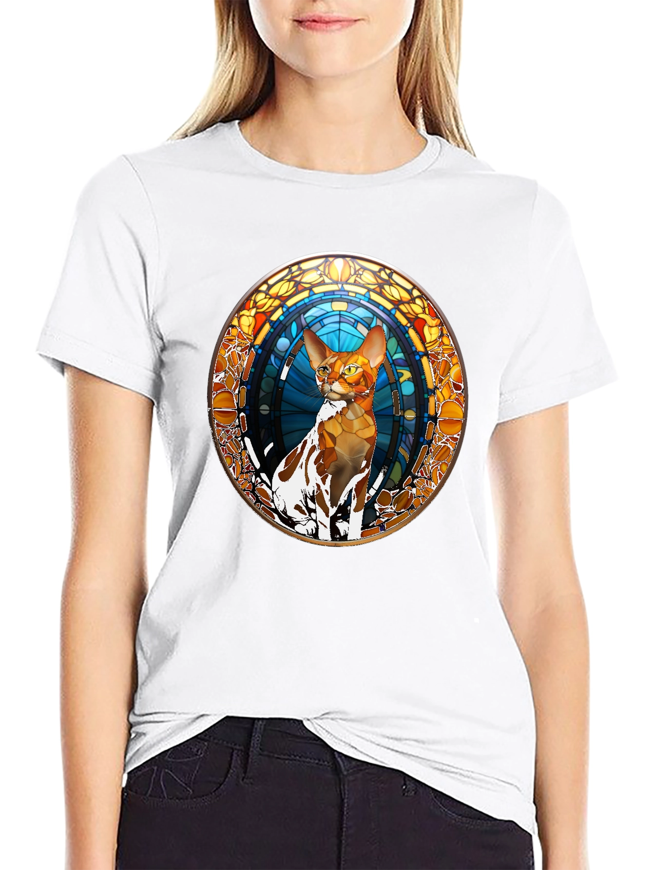 Stained Glass Cat Graphic Tee