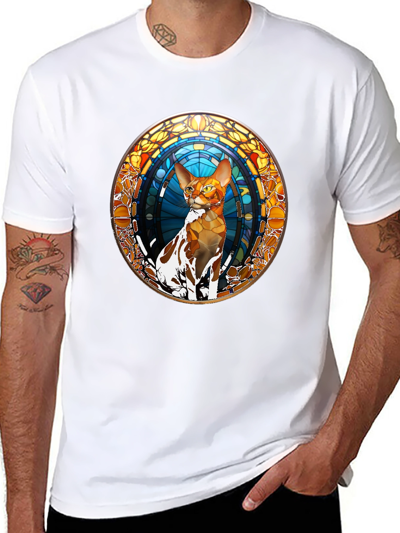Stained Glass Cat Graphic Tee