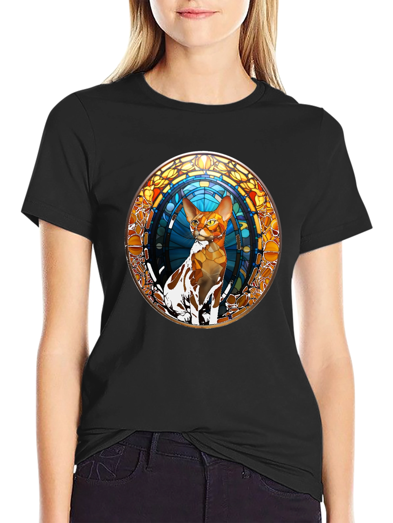 Stained Glass Cat Graphic Tee