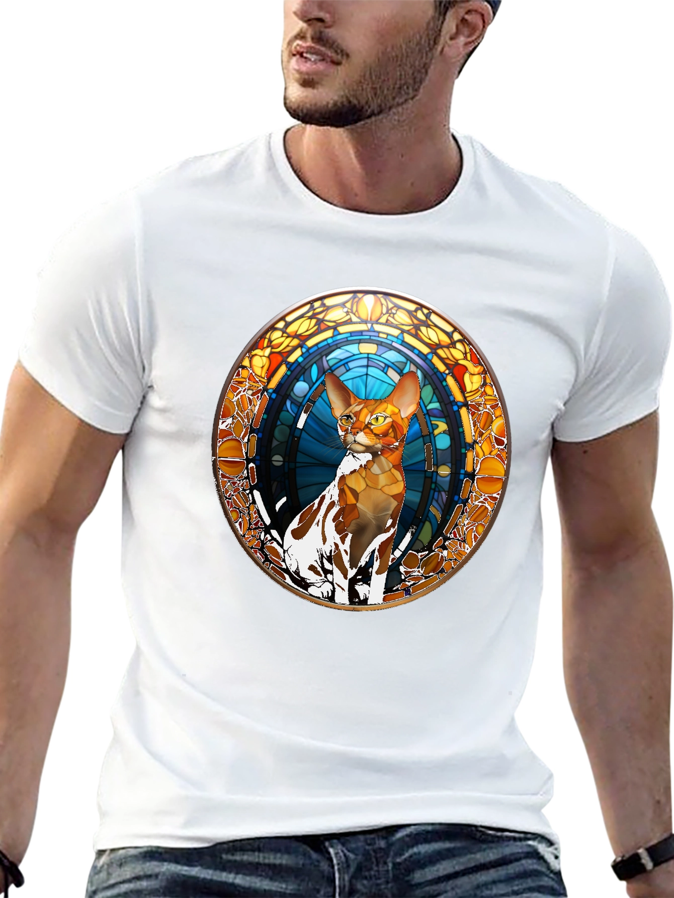 Stained Glass Cat Graphic Tee