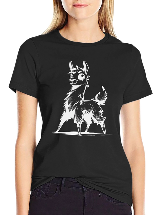 Llama Graphic Tee - Soft Black Cotton Blend Casual Wear