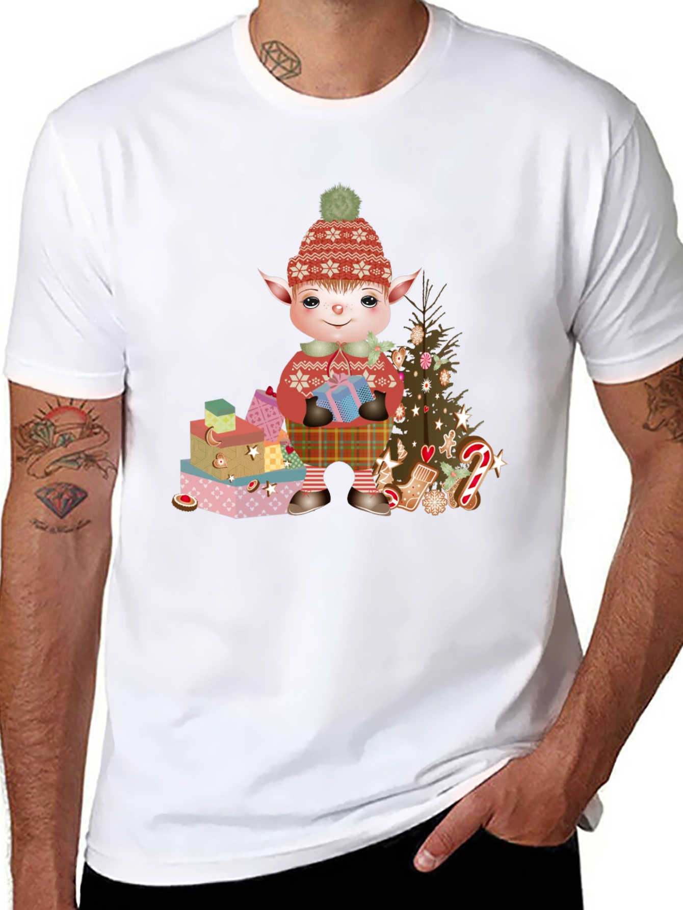 Festive Elf Graphic Tee - Holiday Cheer