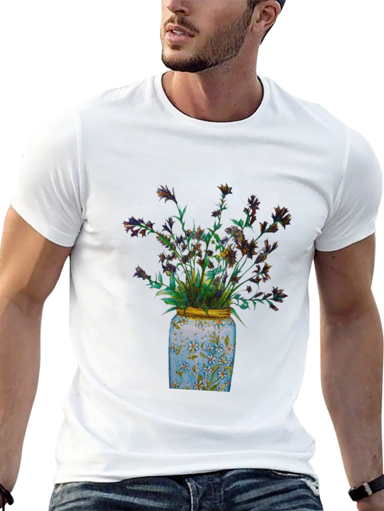 Floral Jar Graphic Tee - Soft Cotton Blend