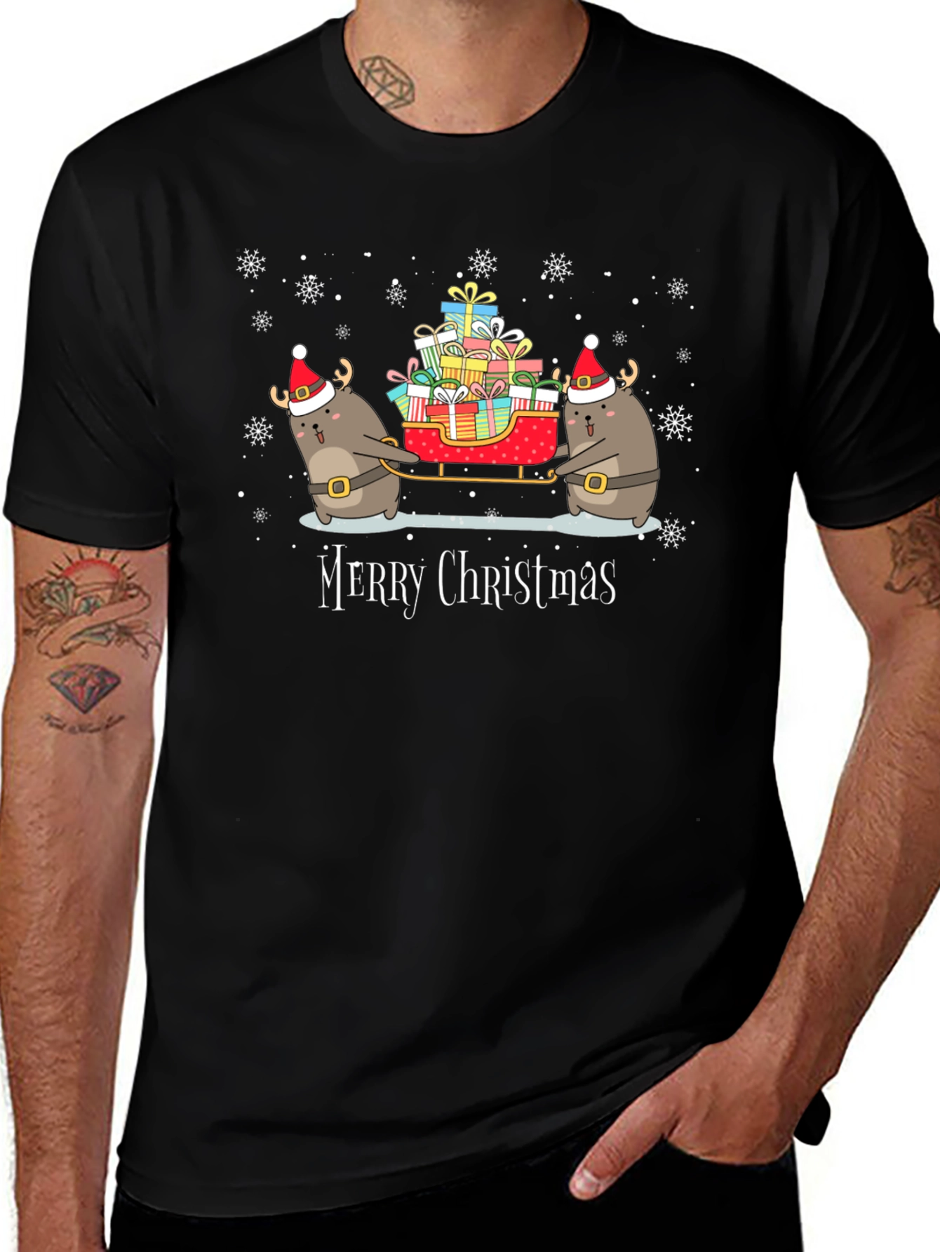 Festive Holiday Black Graphic T-Shirt
