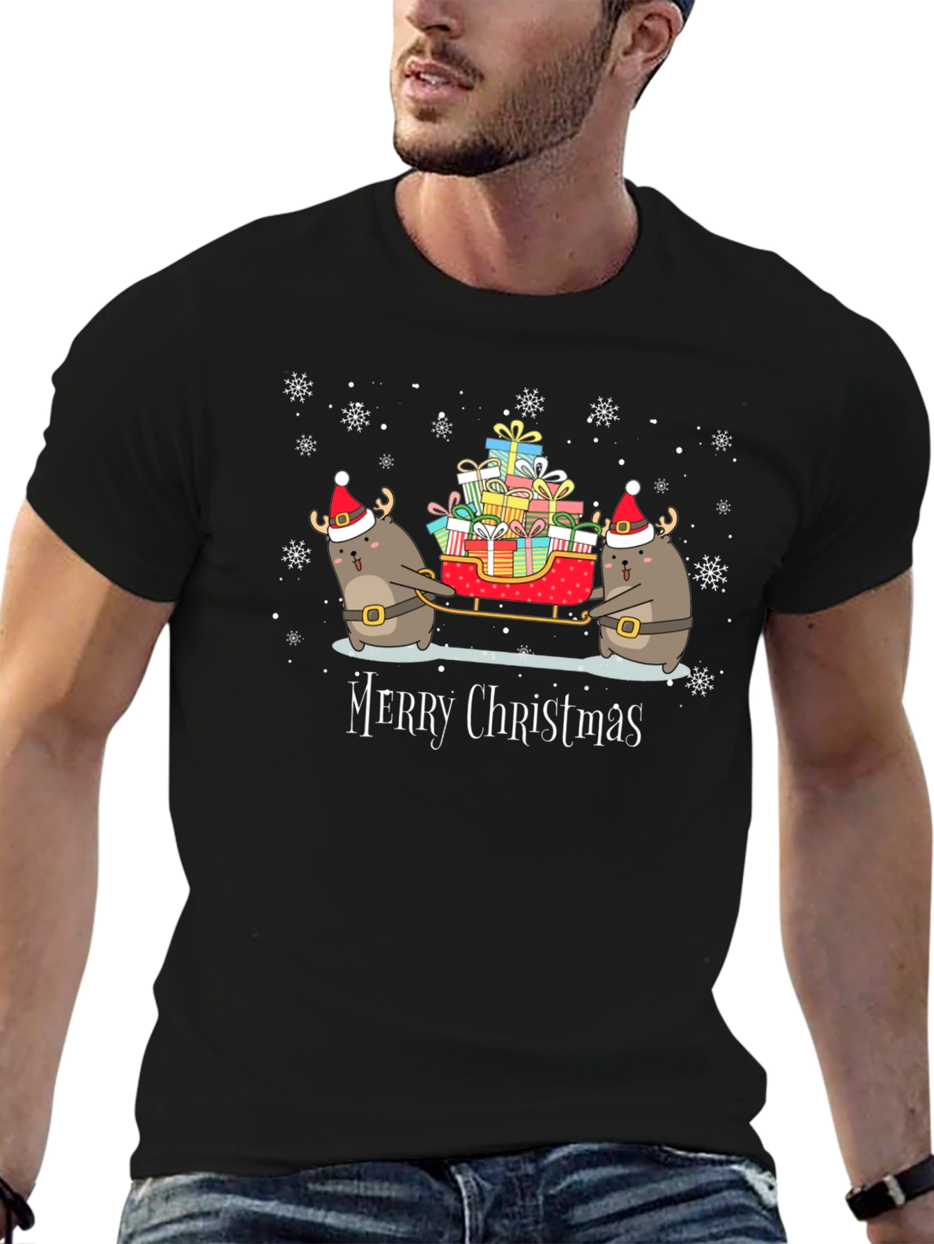 Festive Holiday Black Graphic T-Shirt