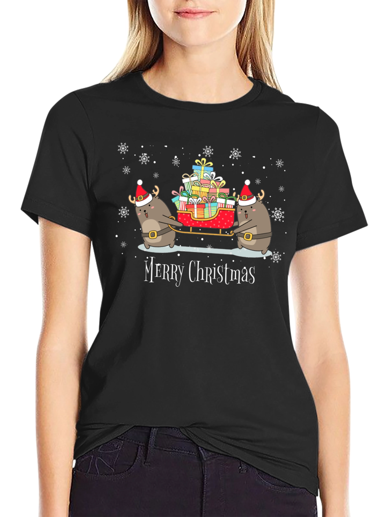 Festive Holiday Black Graphic T-Shirt