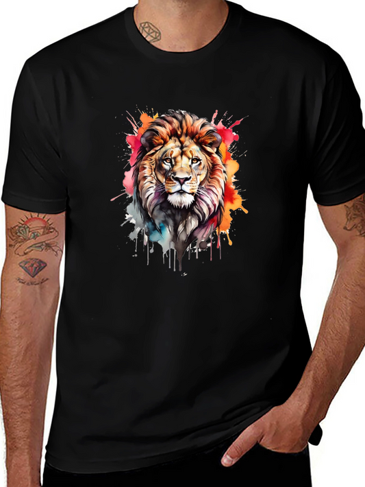 Lion Watercolor Graphic Tee - Cool Artistic Design
