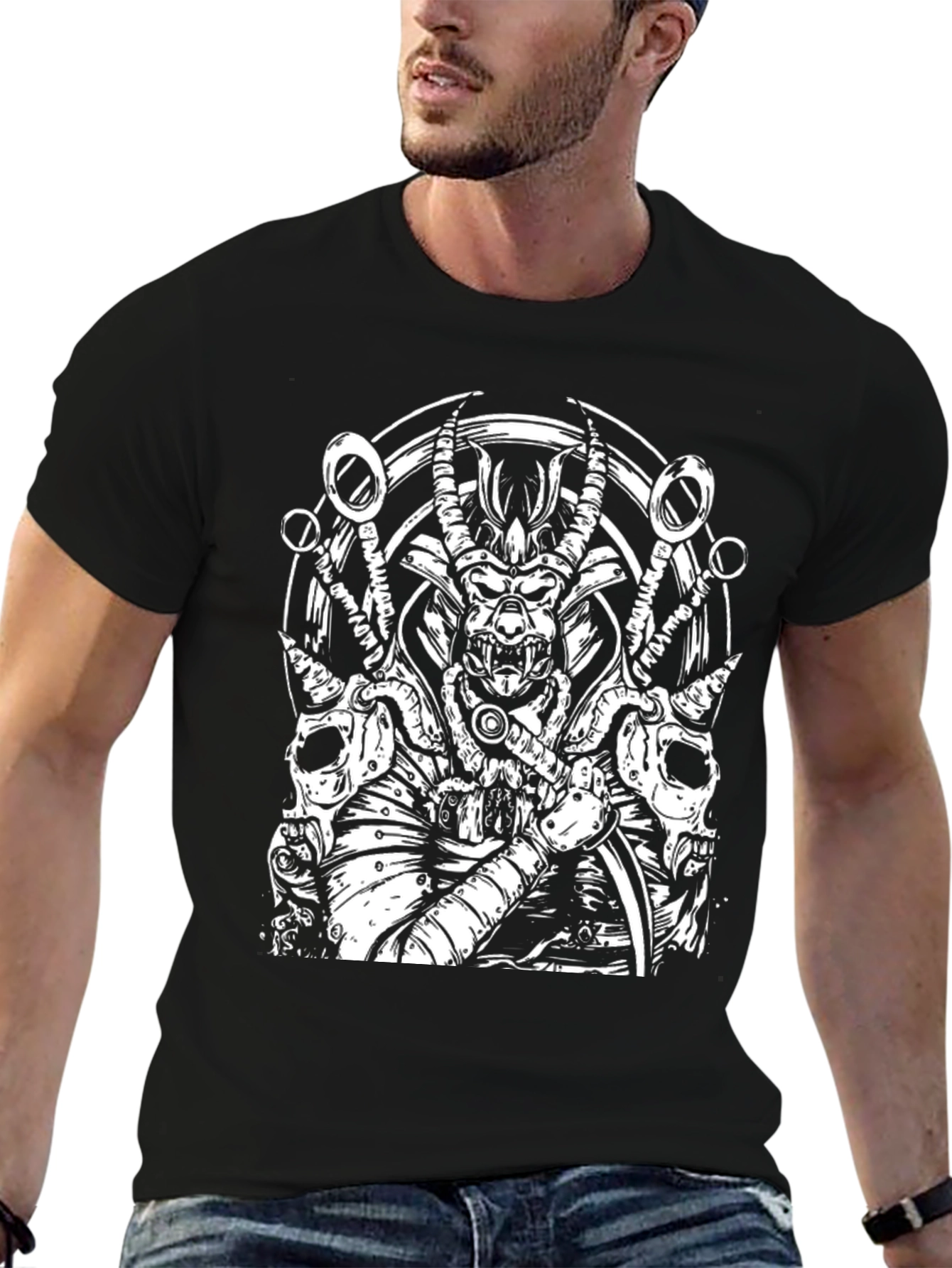 Samurai Warrior Graphic Tee - Black Cotton T-Shirt