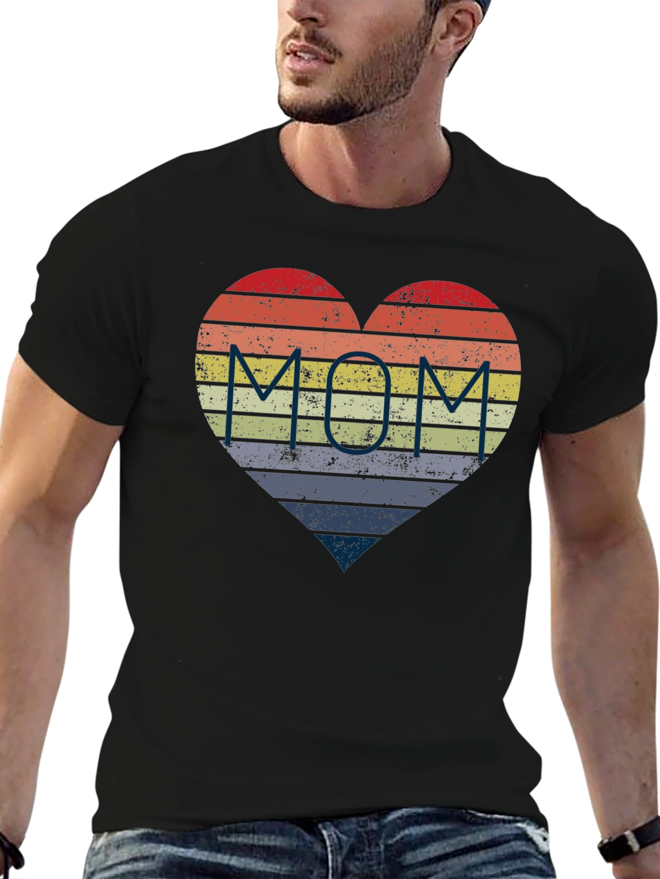 Retro Striped Heart MOM T-Shirt
