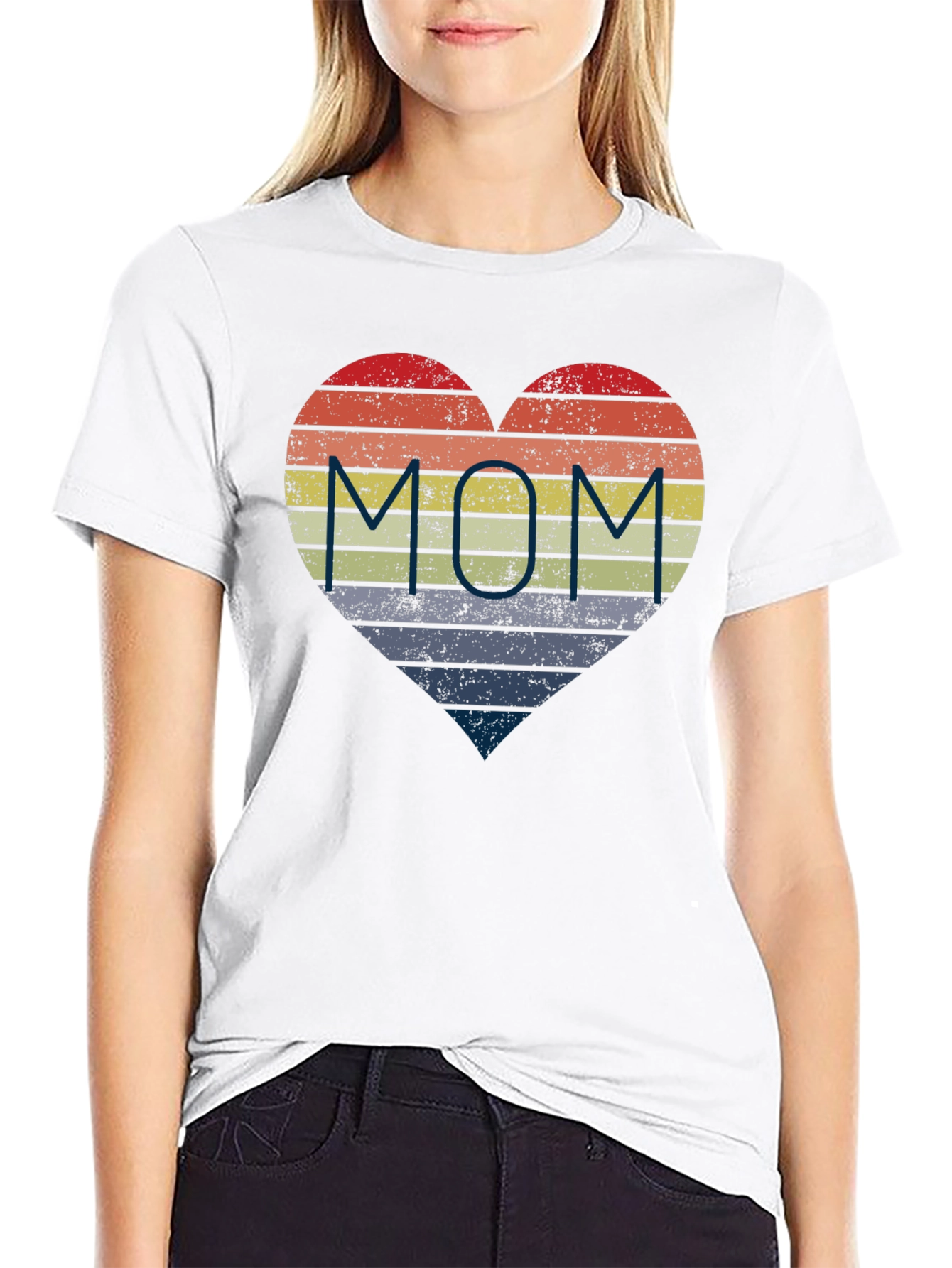 Retro Striped Heart MOM T-Shirt