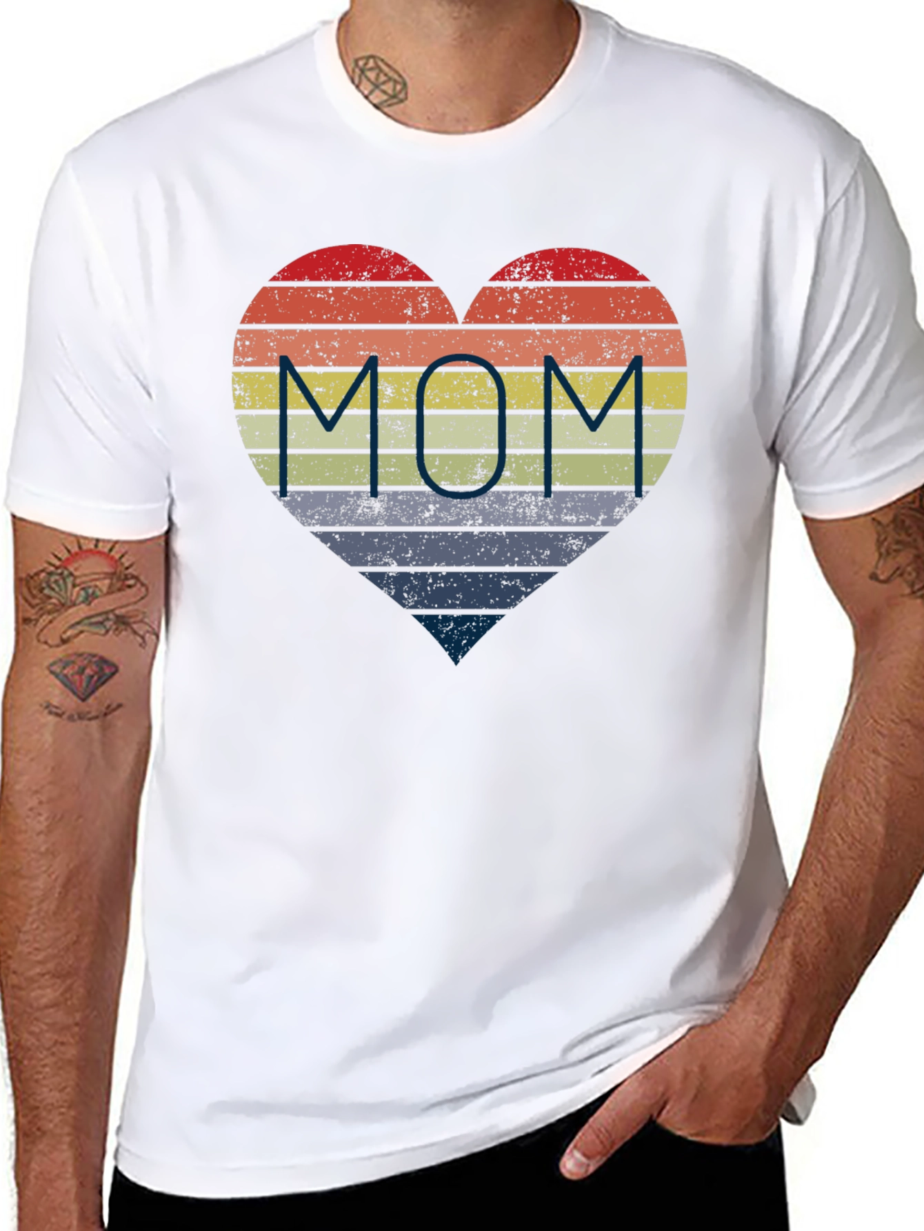 Retro Striped Heart MOM T-Shirt