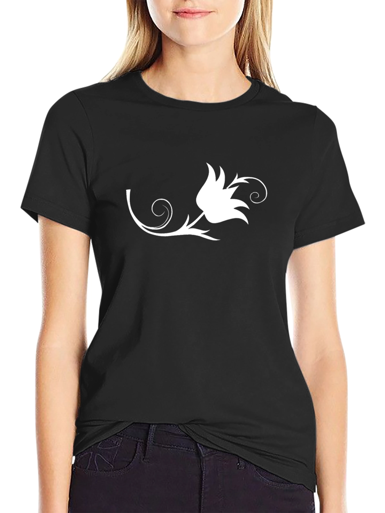 Black T-Shirt with Floral Design