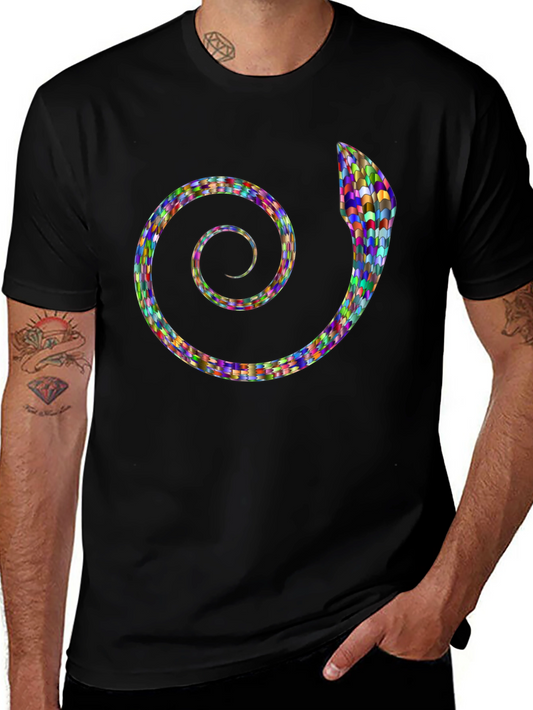 Colorful Snake Spiral Black T-Shirt