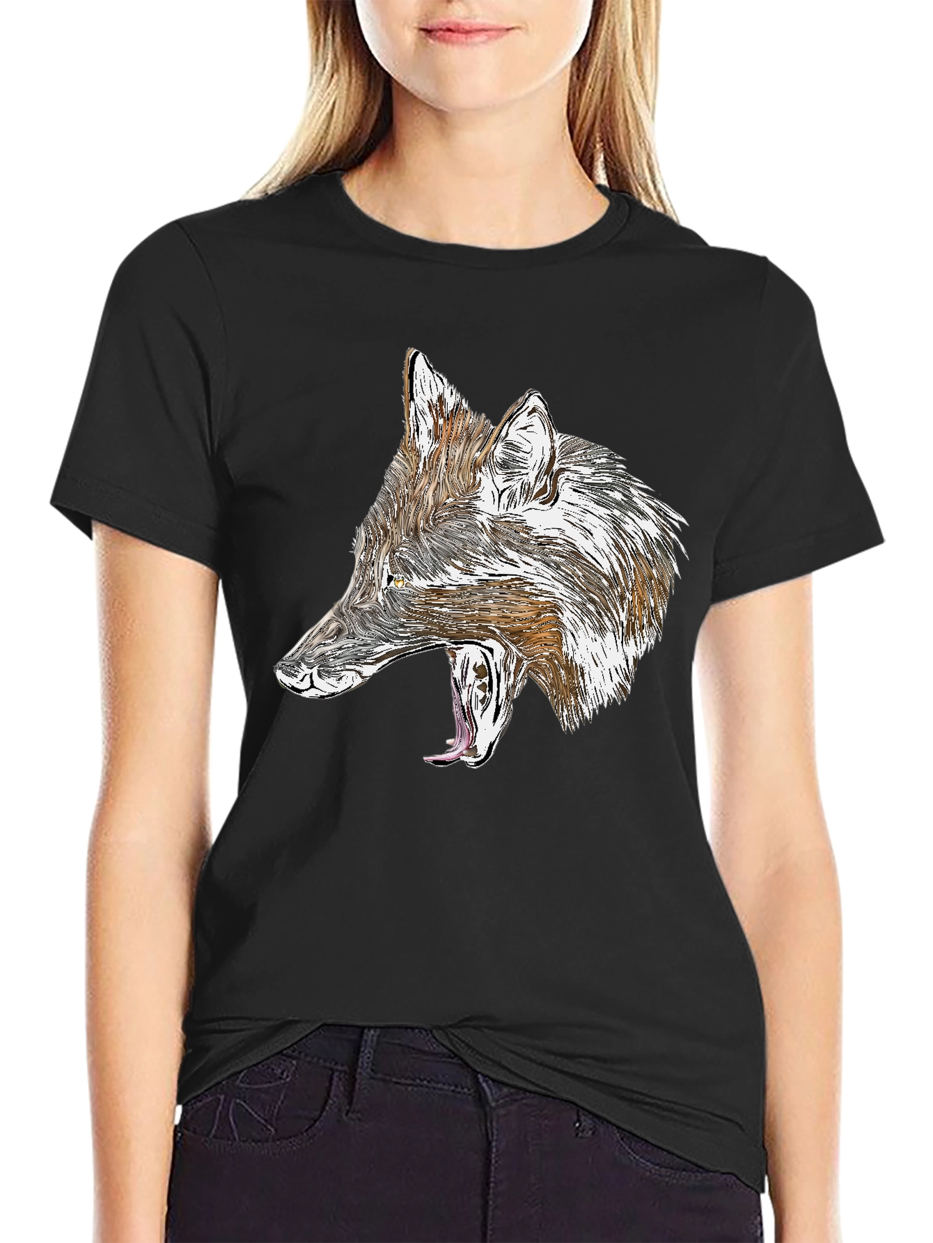 Wolf Graphic Black T-Shirt - Fierce Animal Design