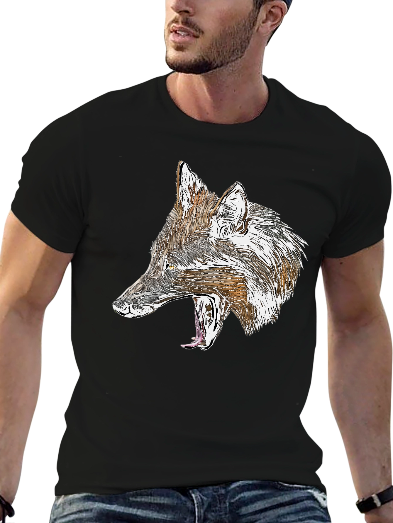 Wolf Graphic Black T-Shirt - Fierce Animal Design