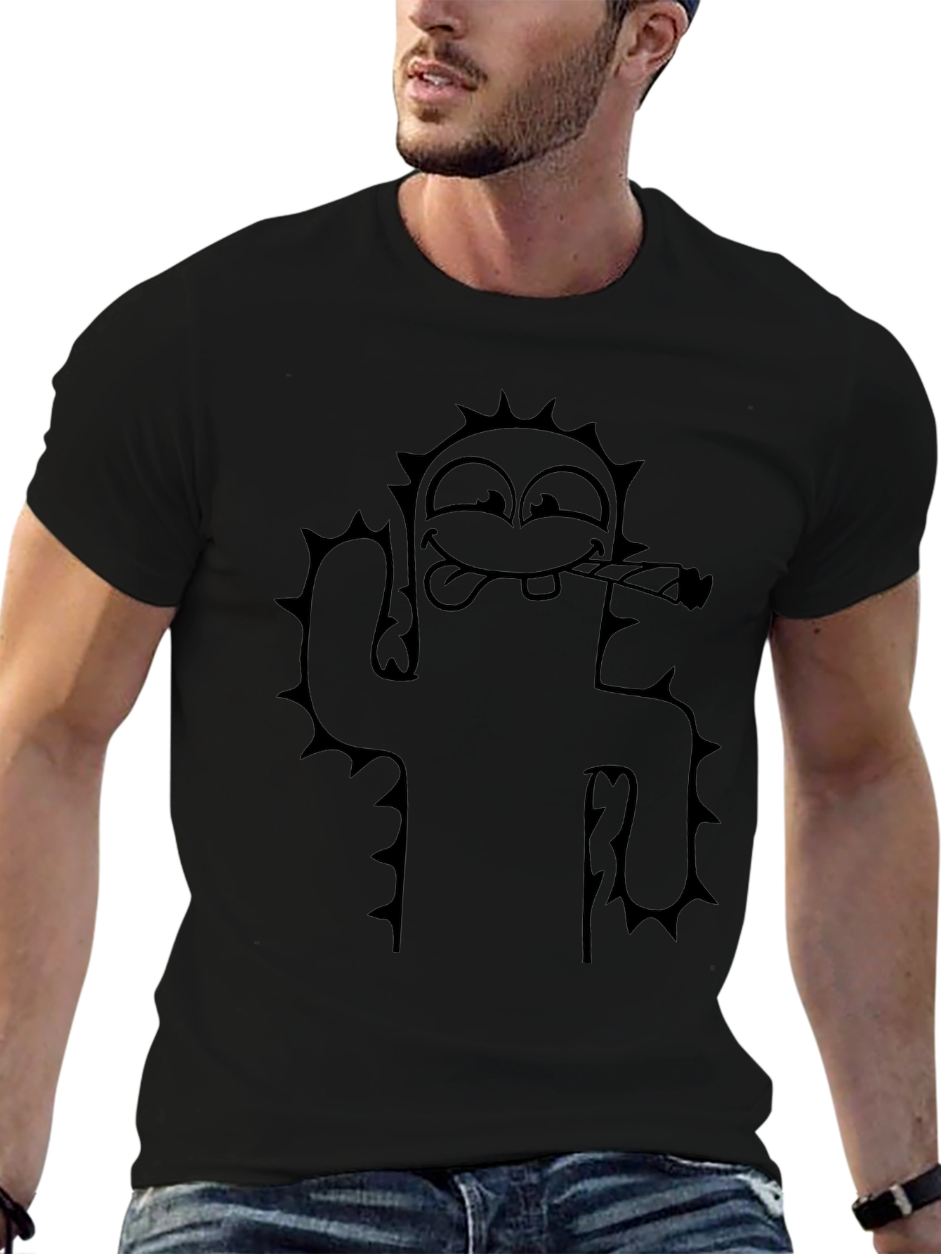 Cactus Cartoon Black T-Shirt