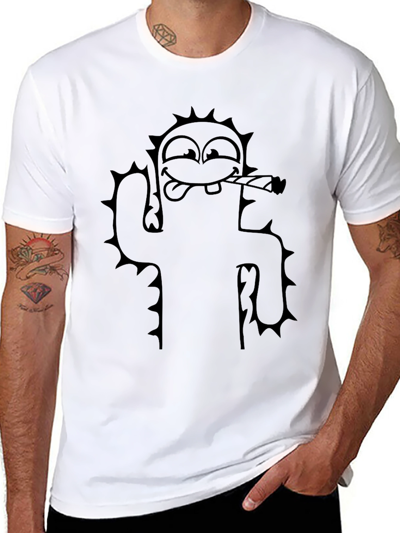 Cactus Cartoon Black T-Shirt