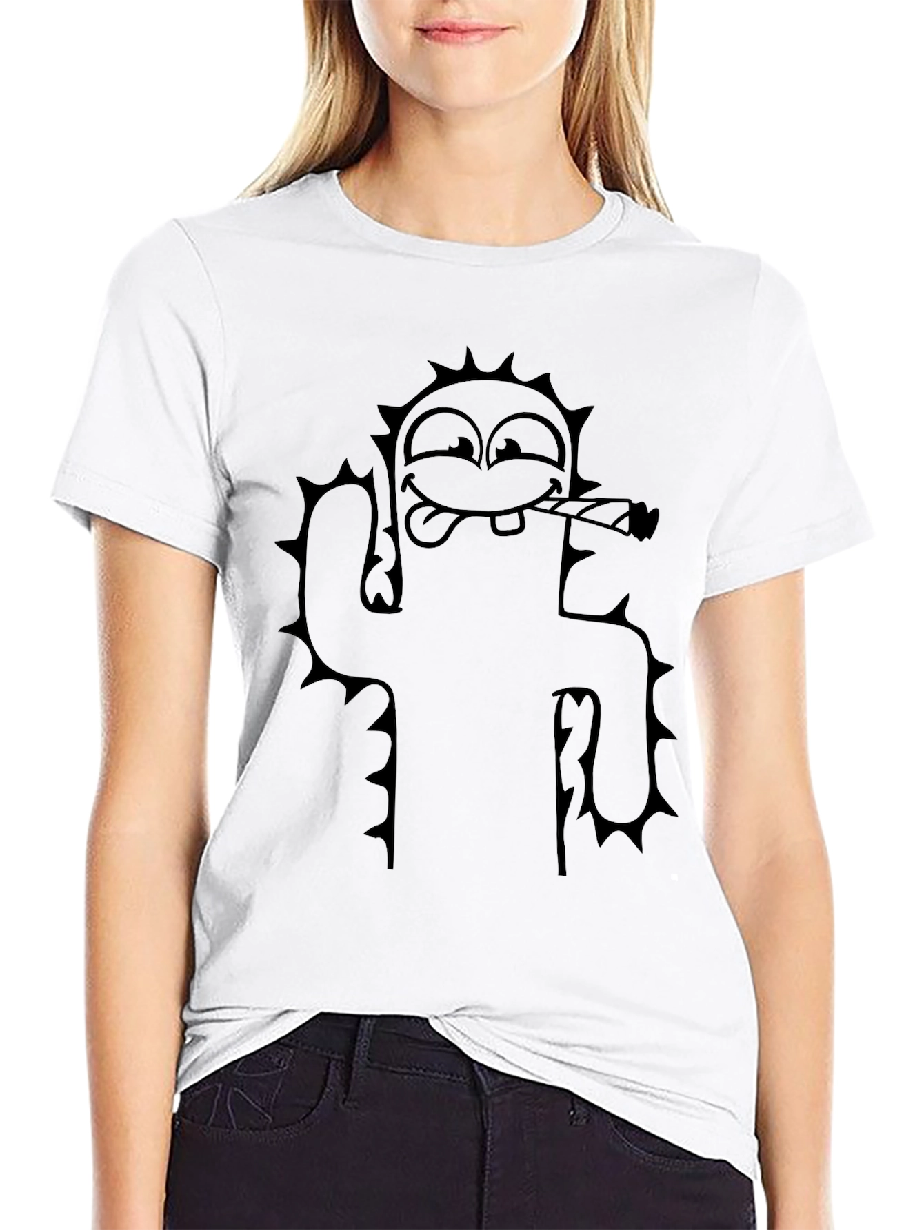 Cactus Cartoon Black T-Shirt