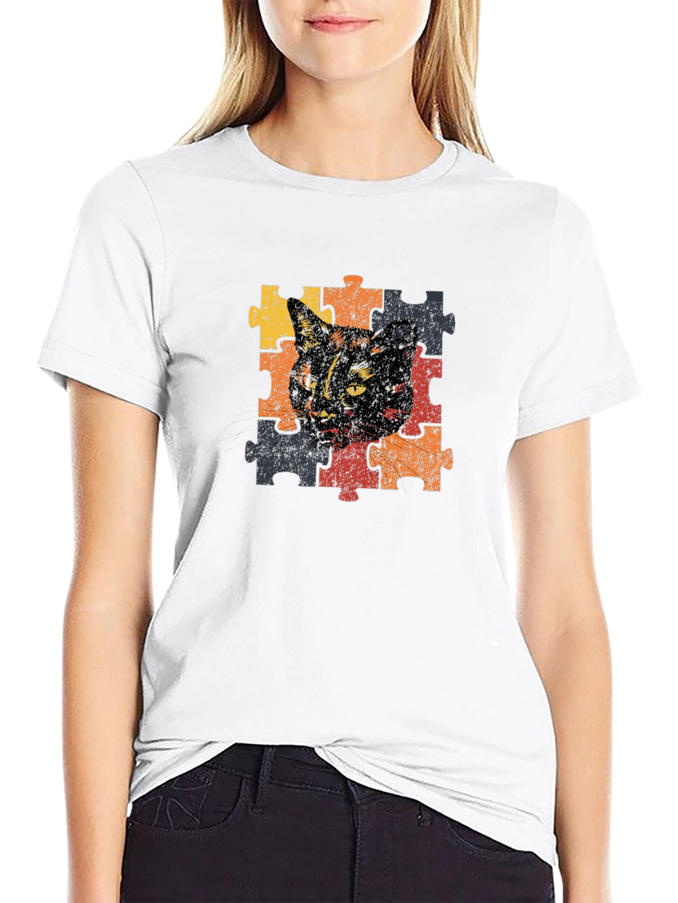 Cat Puzzle T-Shirt - Artistic Graphic Tee