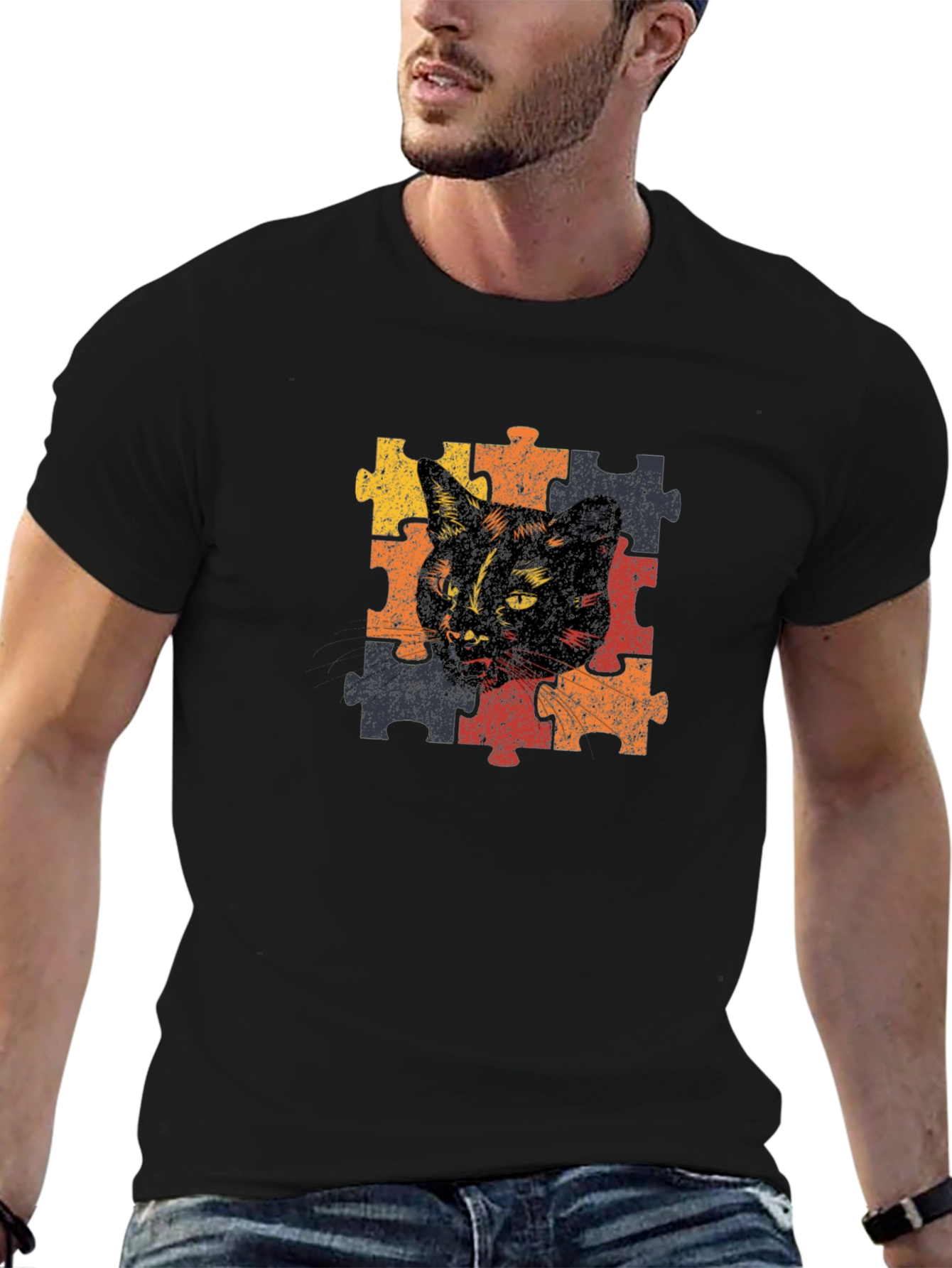 Cat Puzzle T-Shirt - Artistic Graphic Tee
