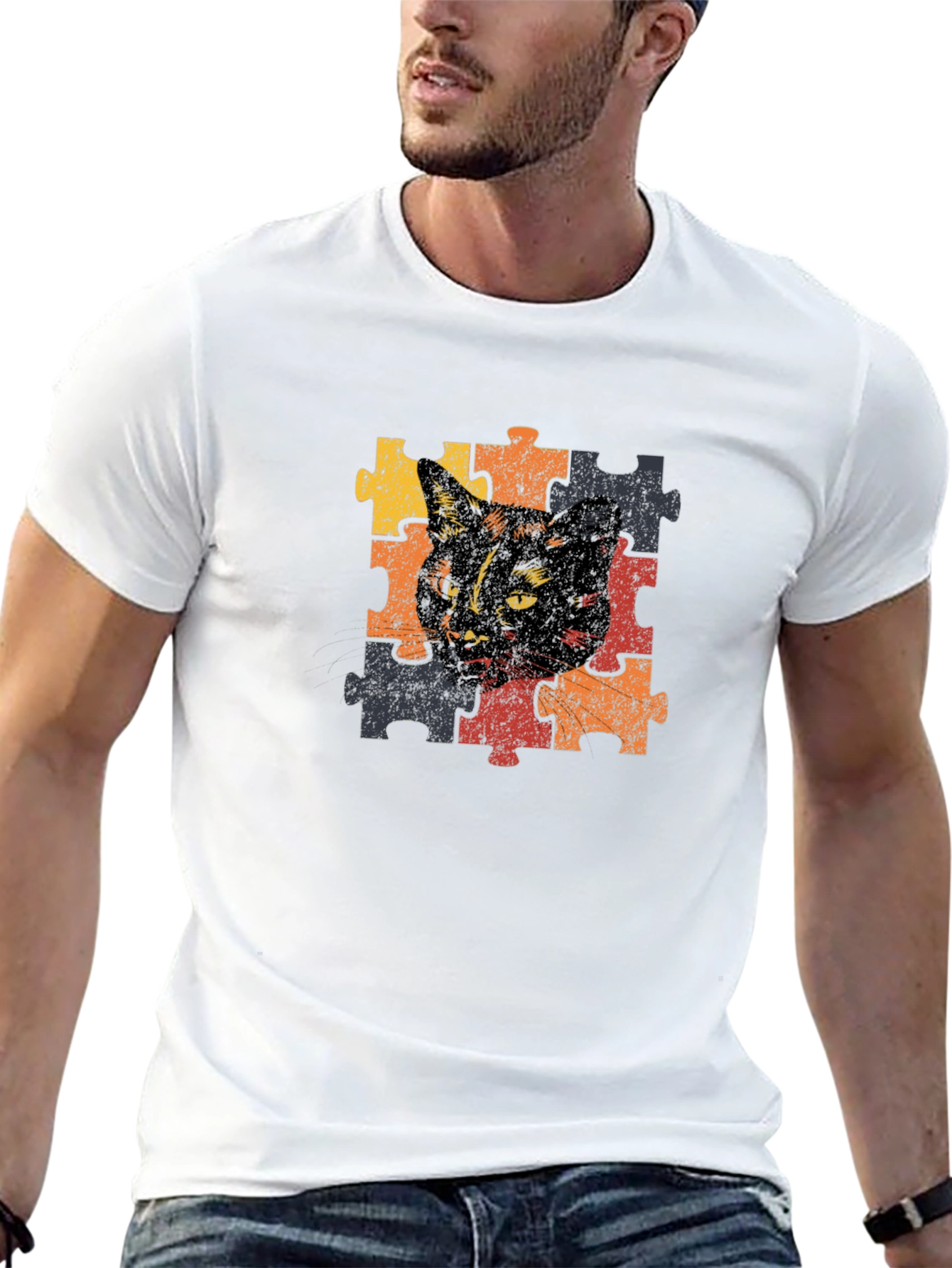 Cat Puzzle T-Shirt - Artistic Graphic Tee